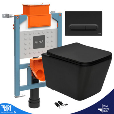 Square Matt Black Rimless Wall Hung Toilet Pan & VITRA 0.75m Concealed Cistern Frame-Complete Set - Slimline Flush Price Comparisons | Compare The Build