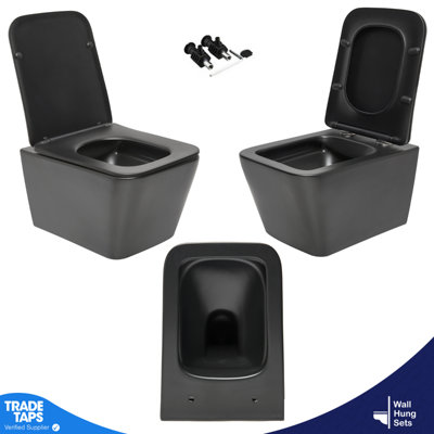 Square Matt Black Rimless Wall Hung Toilet & VITRA 0.75m Concealed Cistern Frame-Wall Hung Toilet Only