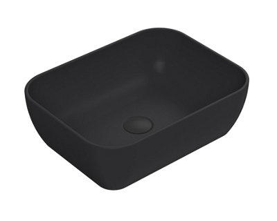 Square Matt Ceramic Countertop Vessel Without Overflow - 455mm - Matt Black