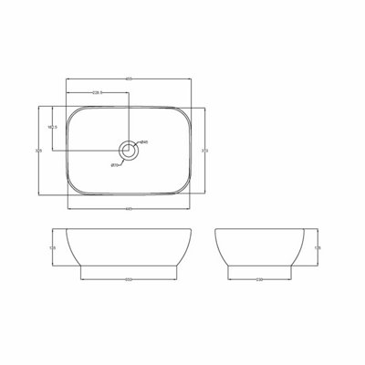 Square Matt Ceramic Countertop Vessel Without Overflow - 455mm - Matt Black