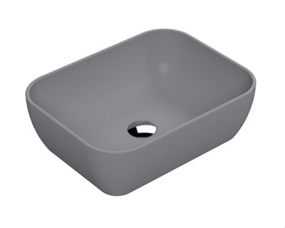 Square Matt Ceramic Countertop Vessel Without Overflow - 455mm - Matt Grey