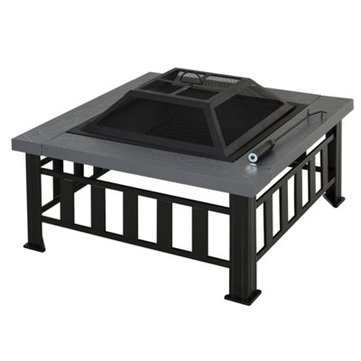 Square Metal Outdoor Pit Bowl with Rain Cover - 3