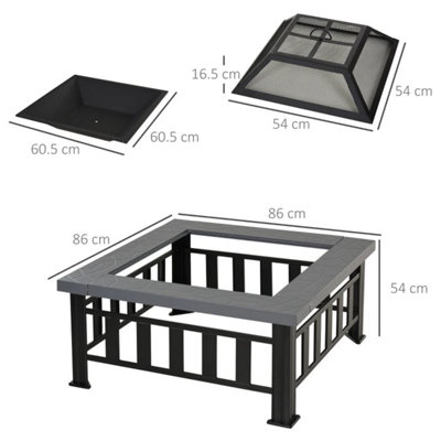 Square Metal Outdoor Pit Bowl with Rain Cover - 4