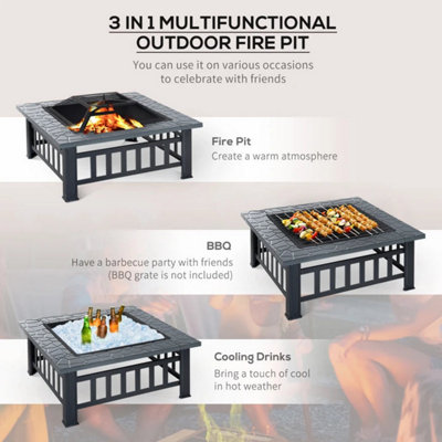 Square Metal Outdoor Pit Bowl with Rain Cover - 5