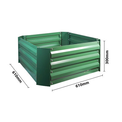 Square Metal Raised Garden Bed - Green Steel Outdoor Planter Box for Growing Veg, Fruit, Herbs & Flowers - H30 x W61 x D61cm