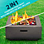 Square MgO Fire Pit with BBQ Grill, Safety Mesh Screen and Fire Poker - Dark Grey - DG193