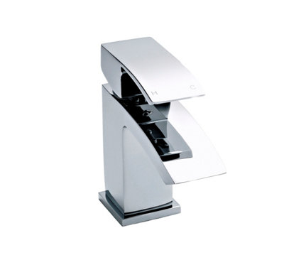 Square Mini Mono Basin Mixer & Push Button Waste - Chrome