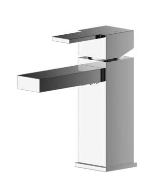 Square Mini Mono Basin Mixer Tap & Push Button Waste - Chrome