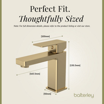 Square Mono Basin Mixer Bathroom Sink Tap & Push Button Waste - Brushed Brass - Balterley - 3