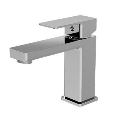 Square Mono Basin Mixer Bathroom Sink Tap & Push Button Waste - Chrome - Balterley