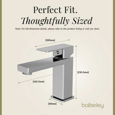 Square Mono Basin Mixer Bathroom Sink Tap & Push Button Waste - Chrome - Balterley - 3