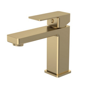 Square Mono Basin Mixer Tap & Push Button Waste - Brushed Brass - Balterley