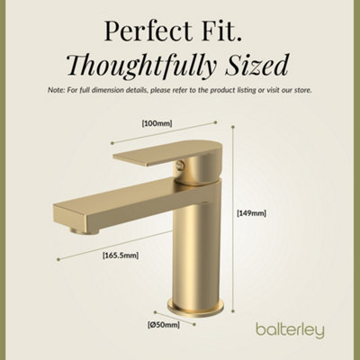 Square Mono Basin Mixer Tap & Push Button Waste - Brushed Brass - Balterley - 3