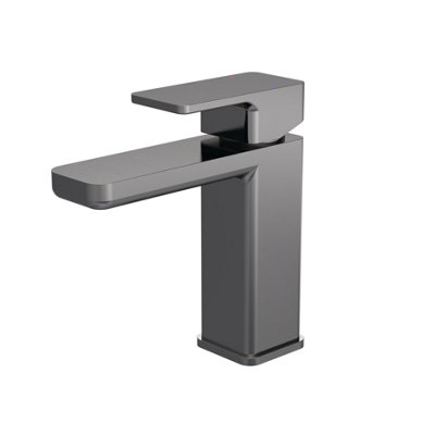 Square Mono Basin Mixer Tap & Push Button Waste - Brushed Pewter