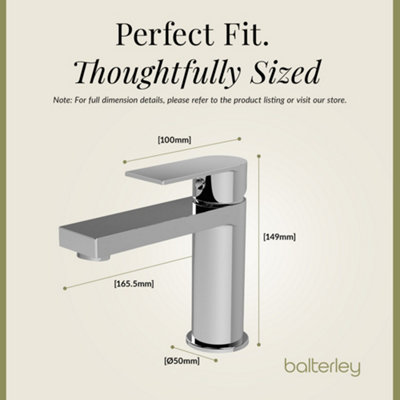 Square Mono Basin Mixer Tap & Push Button Waste - Chrome - Balterley - 3