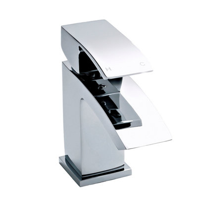 Square Mono Basin Mixer Tap & Push Button Waste  Chrome