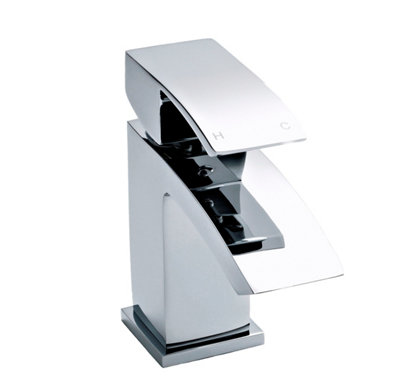 Square Mono Basin Mixer Tap & Push Button Waste - Chrome