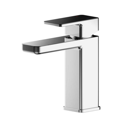 Square Mono Basin Mixer Tap & Push Button Waste Chrome