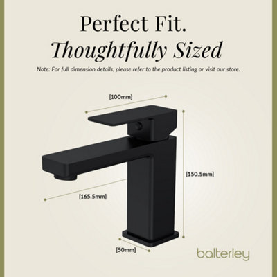 Square Mono Basin Mixer Tap & Push Button Waste - Matt Black - Balterley - 3