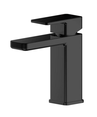 Square Mono Basin Mixer Tap & Push Button Waste - Matt Black