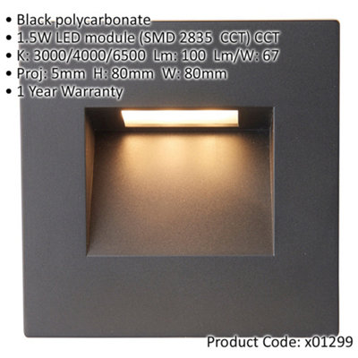 Square Outdoor Pathway Guide Light - 1.5W Indirect CCT LED - Black ...