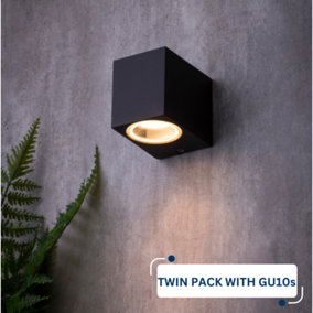 Square Outdoor Wall Downlight Forum Lighting : Anthracite Grey: Twin Pack & 2x GU10s