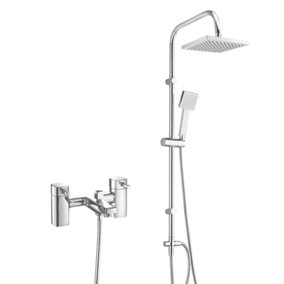 Square Over Head 3 Way Rigid Riser Shower Kit with Cube Bath Shower Mixer