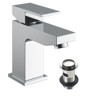 Square Over Head 3 Way Rigid Riser Shower Kit with Square Bath Shower Mixer & Basin Tap Set