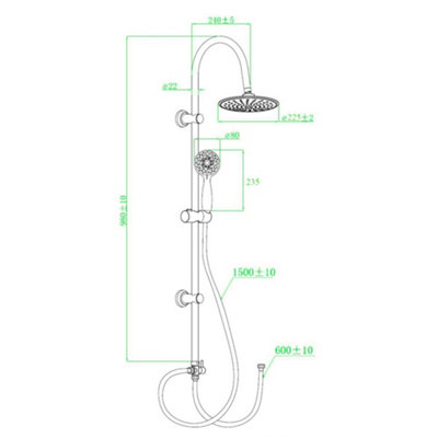 Square Over Head 3 Way Rigid Riser Shower Kit with Square Bath Shower ...
