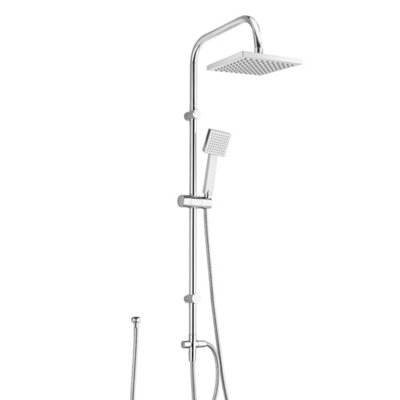 Square Over Head 3 Way Rigid Riser Shower Kit with Waterfall Bath Shower Mixer & Basin Tap Set