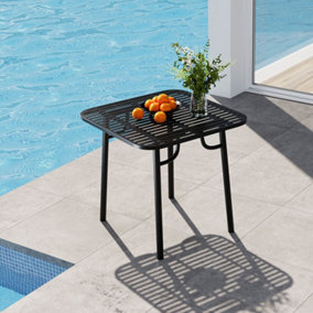 Square Patio Dining Table Outdoor Metal Table for Garden Backyard Poolside 80 x 80cm Black