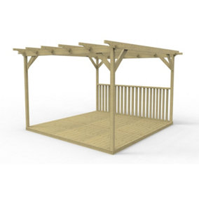 Square pergola and decking kit with one balustrade, 4.2mx4.2m, Natural