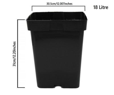 Square Plant Pot Strong Black Plastic Hydroponic Pots 18 Litres x 50 Pots