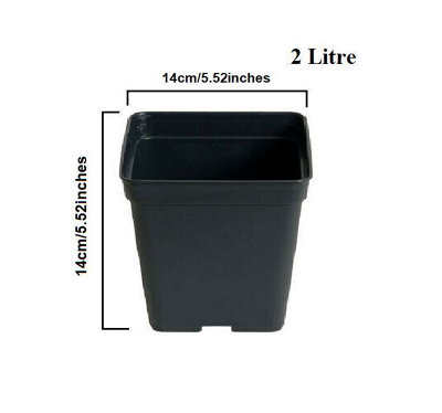 Square Plant Pot Strong Black Plastic Hydroponic Pots 2 Litre x 10 Pots