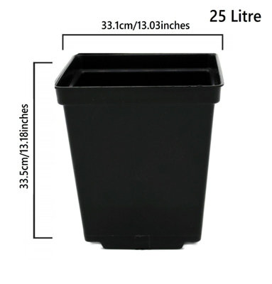 Square Plant Pot Strong Black Plastic Hydroponic Pots 25 Litres x 20 Pots