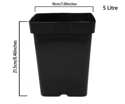 Square Plant Pot Strong Black Plastic Hydroponic Pots 5 Litres x 50 Pots