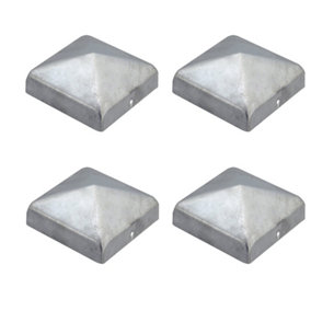 SQUARE Pyramid Silver GALVANISED Fence POST CAP Cover Top 101mm Pack of: 4 pc