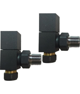 Square Radiator Valves, Anthracite Grey, Angled