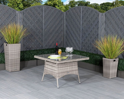 Square Rattan Dining Table in Grey with Tempered Glass Top