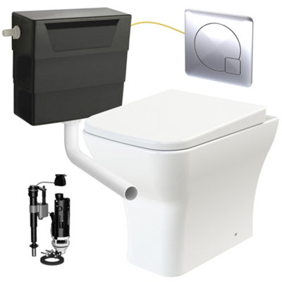 Square Rimless Back to Wall Toilet Pan with Soft Close Seat & Concealed Cistern Chrome Plate Button Price Comparisons | Compare The Build