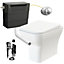 Square Rimless Back to Wall Toilet Pan with Soft Close Seat & Concealed Cistern Chrome Push Button