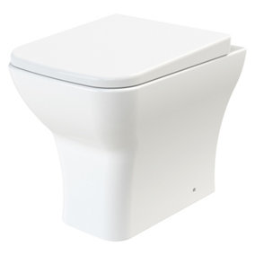 Square Rimless Back to Wall Toilet Pan with Soft Close Wrap-Over Seat