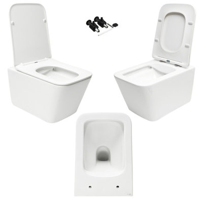 Square Rimless Wall Hung Toilet & VITRA 1.27m Concealed WC Cistern Frame Plate-Complete Set - Gloss White Plate