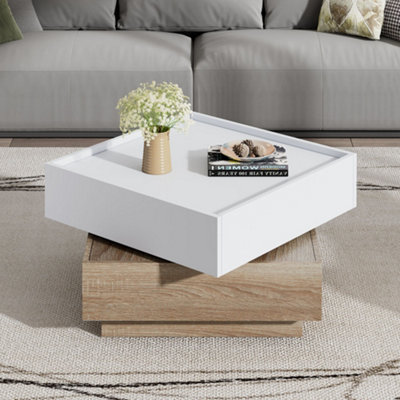 Buy Square Rotatable Coffee Table with 2 Drawers - Wooden 2 Tier Center ...