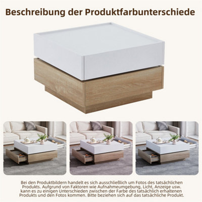 Square Rotating Coffee Table with 2 Drawers, Wooden 2-Tier Center Table ...
