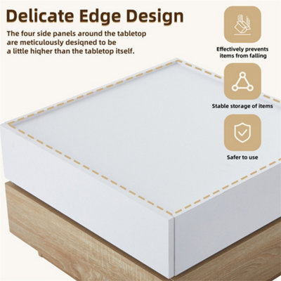 Square Rotating Coffee Table with 2 Drawers, Wooden 2-Tier Center Table ...