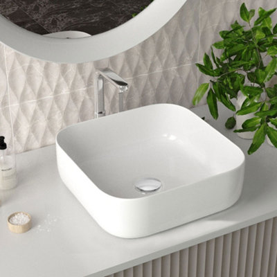 Square Rounded Corners White Ceramic Countertop Basin Bathroom Sink W 390 mm Price Comparisons | Compare The Build