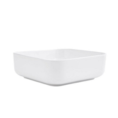 Square Rounded Corners White Ceramic Countertop Basin Bathroom Sink W 390 mm