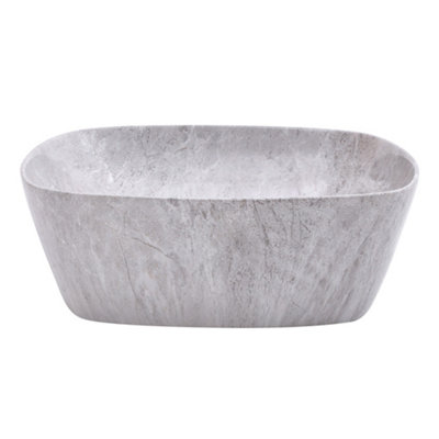 Square Rounded Corners White Ceramic Marble Effect Texture Countertop Basin Bathroom Sink W 410 mm