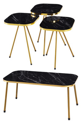Square Set of 4 tables, Metal gold legs, gold PVC, Gold Bendir 3200